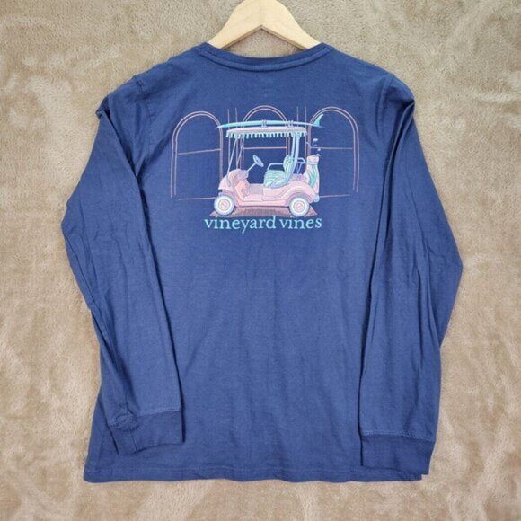Vineyard Vines T-Shirt Golf Cart Long Sleeve Pocket Tee Double Sided Unisex Sz S - Picture 2 of 10